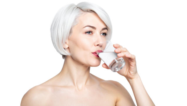 Refreshing drink experience woman enjoying water in bright studio lifestyle close-up hydration concept - Powered by Adobe