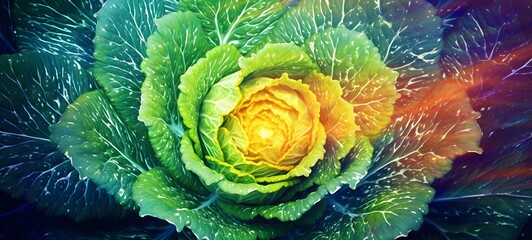 Obraz premium Pointillist grunge design of cabbage with abstract dotted pattern ,generative AI