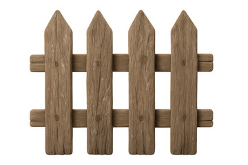 Obraz premium Rustic wooden picket fence section with weathered texture representing boundary, home, and security, transparent background
