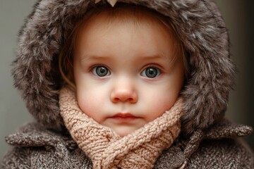 Adorable infant with a stylish coat and sweater