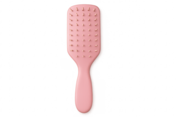 Pink hairbrush for grooming hair on transparent background