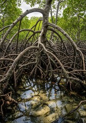 Intricate Root System of Mangrove Trees in Shallow Water Environment