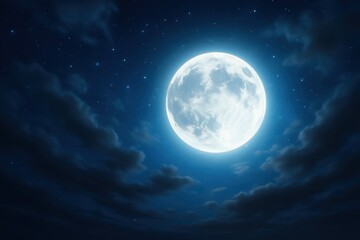 Obraz premium Bright full moon glowing behind drifting clouds scattering light across starry night