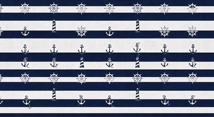 Nautical-themed striped seamless pattern with maritime icons wallpaper