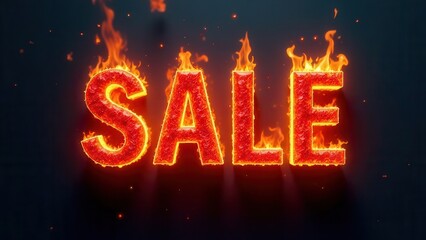 Fiery burning SALE text blazing against a dark background, vivid flames and glowing embers evoke urgency for hot deals, promotions, limited time offers and clearance events