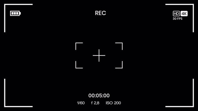Recording screen overlay for camera viewfinder with recording and settings information. Perfect for live streaming, tutorials, and instructional videos.