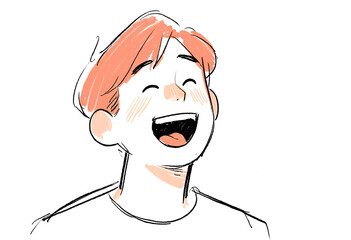 Illustration of a Smiling Young Man with Orange Hair, Expressing Joy and Happiness
