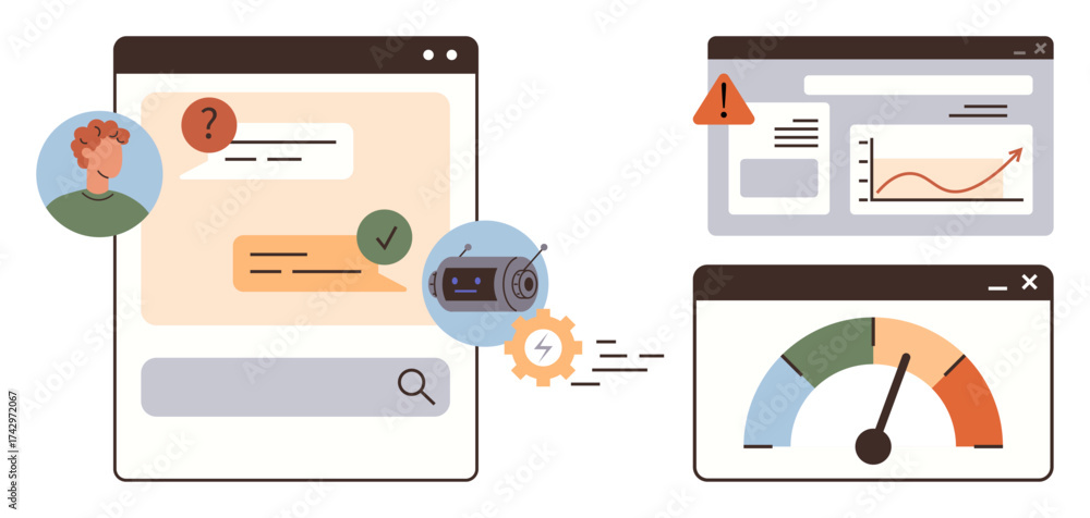 Wall mural digital chatbot assisting user queries with an ai engine, accompanied by dashboard visuals, notifica