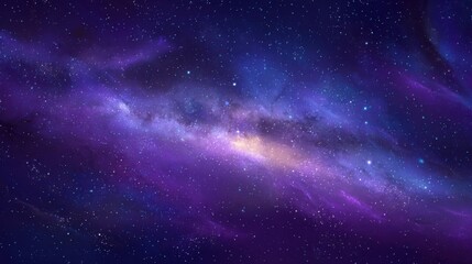 Naklejka premium Beautiful deep space galaxy with shining stars and purple blue cosmic clouds, vast universe background with glowing light, astronomy, night sky and outer space exploration concept.