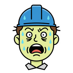Illustration of a worker's expression with a panicked expression, sweaty face. Isolated on a white background.