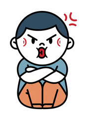 Illustration of a sulking boy's facial expression with pouting lips and angry eyes. isolated on a white background.