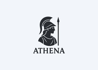 A minimalist line art logo of Athena, representing wisdom, courage, and strategic warfare