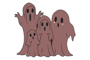 Ghost family minimalist style isolate outline illustration