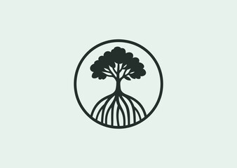 A silhouette logo of a mangrove tree, symbolizing protection, stability, and natural harmony