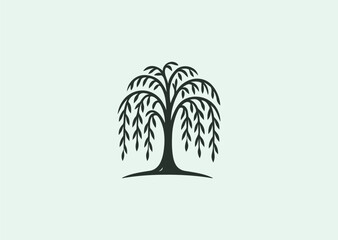 A simple line style logo of a willow tree, representing grace, endurance, and emotional depth © PULO