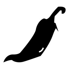 Solid black silhouette of a chili pepper, modern vector style, isolated on white background.