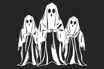 Ghost family outline minimalist drawing isolated on white background