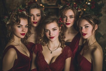 Photoshoot of girls in makeup at the studio for Christmas