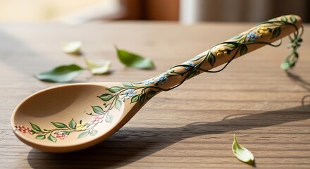Handcrafted Wooden Spoon with Floral Design.
