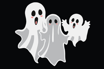 Minimalist ghost family outline isolated on white background illustration