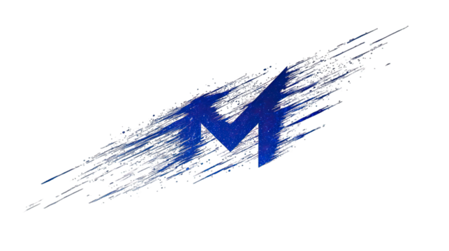 Abstract m letter logo design with dynamic brushstroke effect on transparent