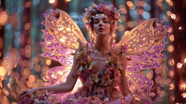 Enchanting Fairy in a Mystical Forest Surrounded by Glowing Lights with ai generated
