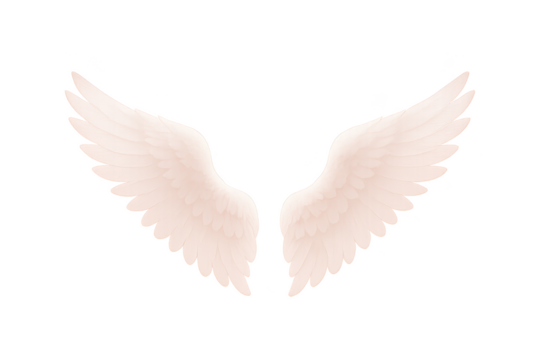 Romantic pink backdrop with airy angel wings soft hearts and a subtle cross motif creating a gentle spiritual mood with modern elegance for inspirational designs