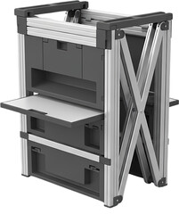 Compact and versatile woodworking tool station with adjustable shelves for efficient workspace organization