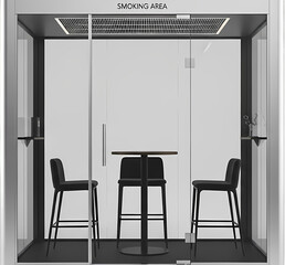 Modern smoking area with sleek design, black chairs, and minimalist table, set in a contemporary environment