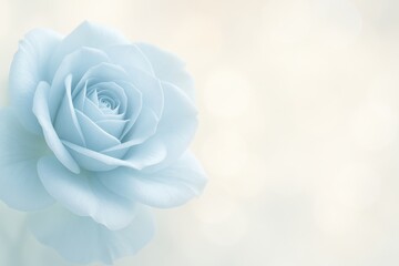 Soft blue rose template with delicate petals on a dreamy blurred floral background ideal for romantic banners invitations and serene nature designs