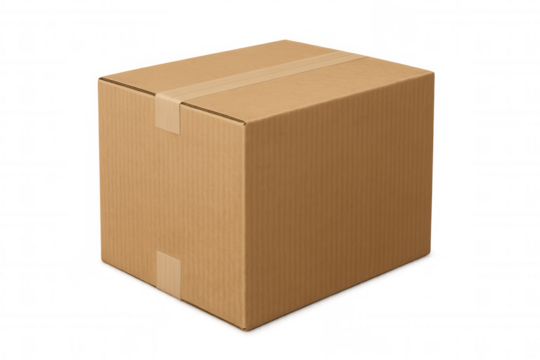 Cardboard box isolated on a clear background. Ideal for storing a variety of items, as well as for shipping and relocation services