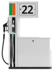 Modern gas pump with digital display showing fuel price, located in a well-lit service station
