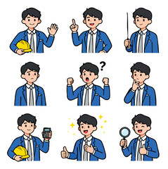 Businessman Character Expressions Pack – 9 Poses with Emotions, Gestures, Tools, Office Scenes, and Professional Attire