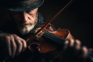 The man performs on the violin