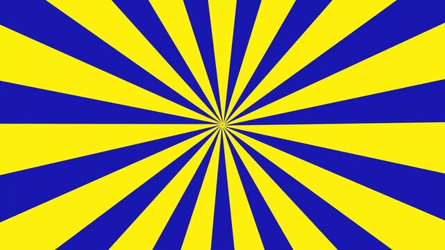 Vintage striped sunburst background animation with rotating dark blue and yellow rays. Abstract pop art-inspired motion design perfect for retro visual and graphic compositions.
