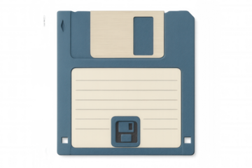 Floppy diskette for data storage, remembering retro computer technology and digital nostalgia on transparent background