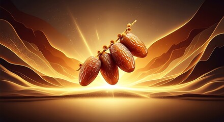 A branch of dates against a golden abstract background design