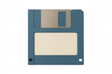 Floppy diskette 3.5 inch, retro computer data storage, vintage technology nostalgia, transparent background
