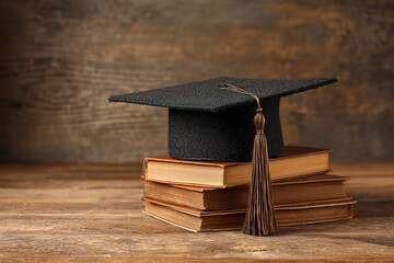 A graduation cap resting on a wooden bench, symbolizing academic success with a soft background. wellbeing guides.