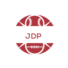 JDP Minimal Sports Logo. JDP Design with Baseball and Football Icon. JDP Modern Athletic Badge Template for Sports Brand or Team Identity.
