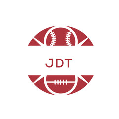 JDT Minimal Sports Logo. JDT Design with Baseball and Football Icon. JDT Modern Athletic Badge Template for Sports Brand or Team Identity.
