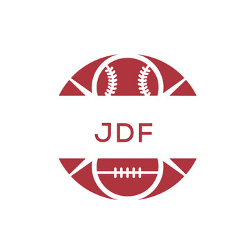 JDF Minimal Sports Logo. JDF Design with Baseball and Football Icon. JDF Modern Athletic Badge Template for Sports Brand or Team Identity.
