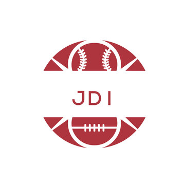 JDI Minimal Sports Logo. JDI Design with Baseball and Football Icon. JDI Modern Athletic Badge Template for Sports Brand or Team Identity.
