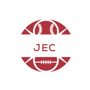 JEC Minimal Sports Logo. JEC Design with Baseball and Football Icon. JEC Modern Athletic Badge Template for Sports Brand or Team Identity.
