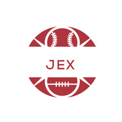 JEX Minimal Sports Logo. JEX Design with Baseball and Football Icon. JEX Modern Athletic Badge Template for Sports Brand or Team Identity.
