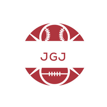 JGJ Minimal Sports Logo. JGJ Design with Baseball and Football Icon. JGJ Modern Athletic Badge Template for Sports Brand or Team Identity
