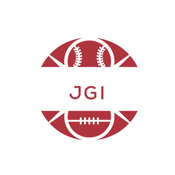 JGI Minimal Sports Logo. JGI Design with Baseball and Football Icon. JGI Modern Athletic Badge Template for Sports Brand or Team Identity
