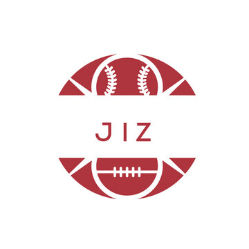 JIZ Minimal Sports Logo. JIZ Design with Baseball and Football Icon. JIZ Modern Athletic Badge Template for Sports Brand or Team Identity
