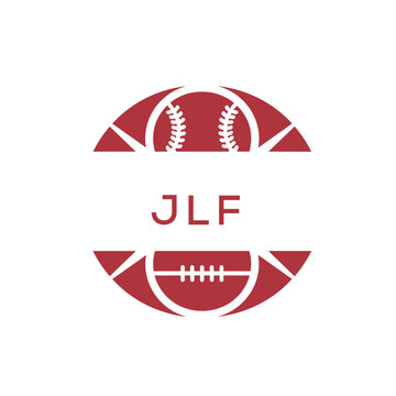 JLF Minimal Sports Logo. JLF Design with Baseball and Football Icon. JLF Modern Athletic Badge Template for Sports Brand or Team Identity
