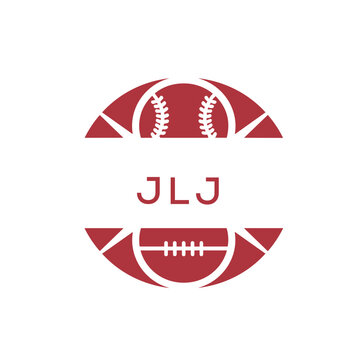 JLJ Minimal Sports Logo. JLJ Design with Baseball and Football Icon. JLJ Modern Athletic Badge Template for Sports Brand or Team Identity
